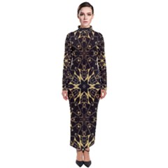 Black And Gold Pattern Turtleneck Maxi Dress by Dazzleway