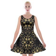 Black And Gold Pattern Velvet Skater Dress by Dazzleway