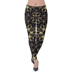 Black And Gold Pattern Velvet Leggings by Dazzleway