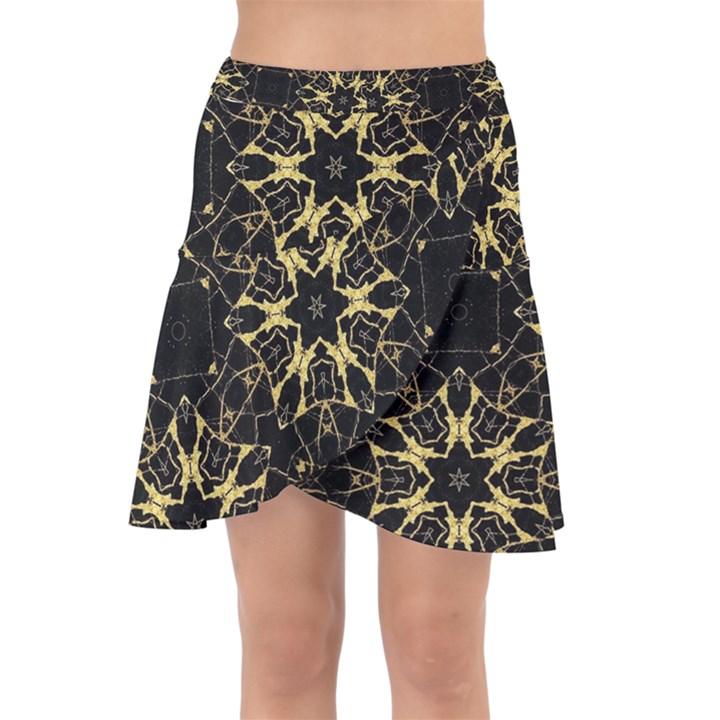 Black and gold pattern Wrap Front Skirt