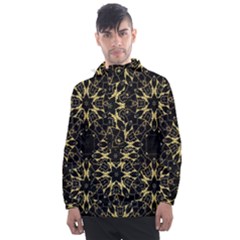 Black And Gold Pattern Men s Front Pocket Pullover Windbreaker by Dazzleway