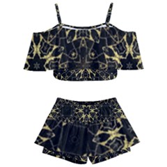 Black And Gold Pattern Kids  Off Shoulder Skirt Bikini by Dazzleway