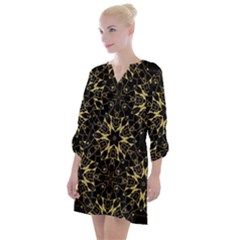 Black And Gold Pattern Open Neck Shift Dress