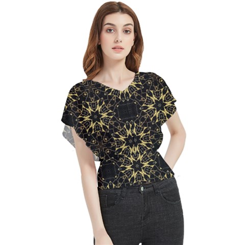 Black And Gold Pattern Butterfly Chiffon Blouse by Dazzleway