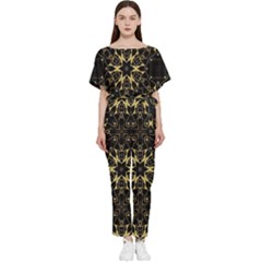 Black And Gold Pattern Batwing Lightweight Jumpsuit