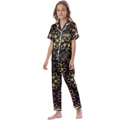 Black And Gold Pattern Kids  Satin Short Sleeve Pajamas Set