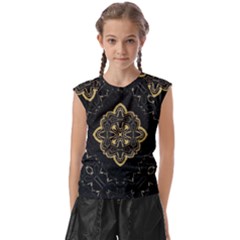 Ornate Black And Gold Kids  Raglan Cap Sleeve Tee