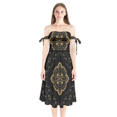 Ornate Black And Gold Shoulder Tie Bardot Midi Dress by Dazzleway