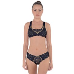 Ornate Black And Gold Criss Cross Bikini Set by Dazzleway