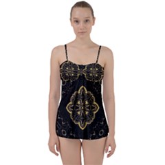 Ornate Black And Gold Babydoll Tankini Set by Dazzleway