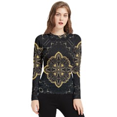 Ornate Black And Gold Women s Long Sleeve Rash Guard