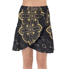 Ornate Black And Gold Wrap Front Skirt