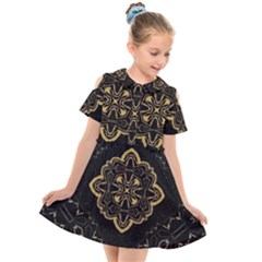 Ornate Black And Gold Kids  Short Sleeve Shirt Dress by Dazzleway