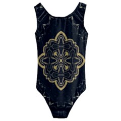 Ornate Black And Gold Kids  Cut-out Back One Piece Swimsuit by Dazzleway