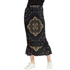 Ornate Black And Gold Maxi Fishtail Chiffon Skirt