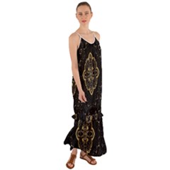 Ornate Black And Gold Cami Maxi Ruffle Chiffon Dress by Dazzleway