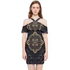 Ornate Black And Gold Shoulder Frill Bodycon Summer Dress