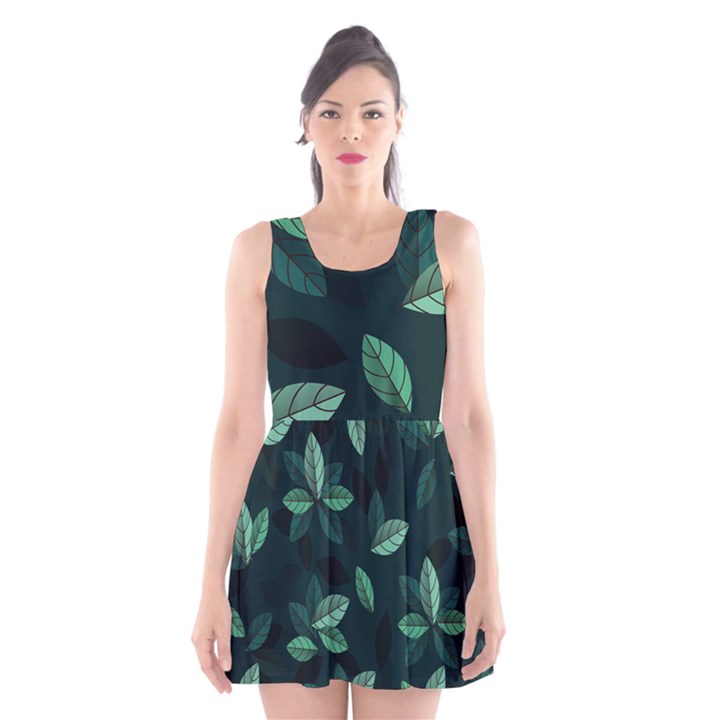 Foliage Scoop Neck Skater Dress