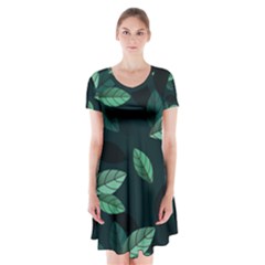 Foliage Short Sleeve V-neck Flare Dress