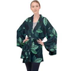 Foliage Long Sleeve Velvet Kimono  by HermanTelo