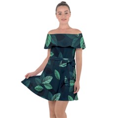 Foliage Off Shoulder Velour Dress