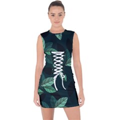 Foliage Lace Up Front Bodycon Dress