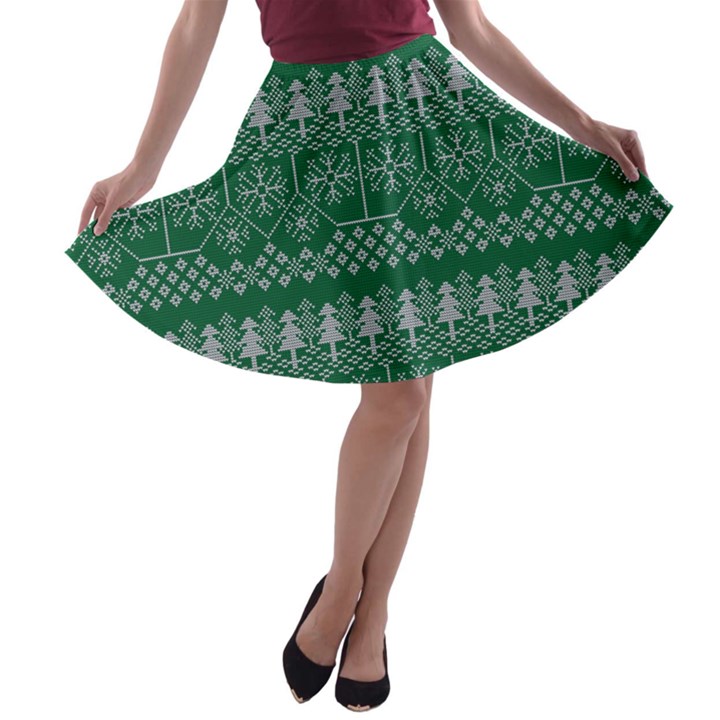 Christmas Knit Digital A-line Skater Skirt