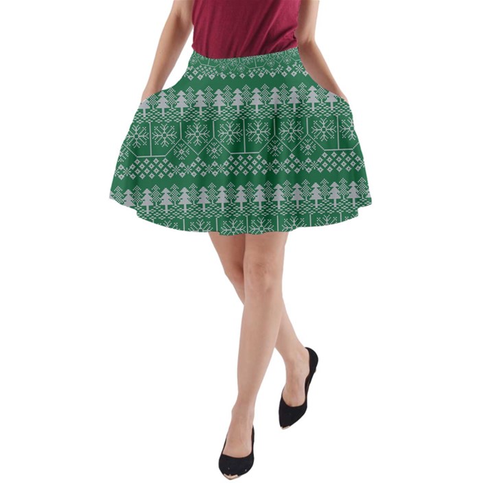 Christmas Knit Digital A-Line Pocket Skirt