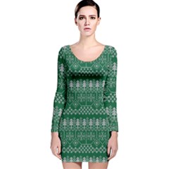 Christmas Knit Digital Long Sleeve Velvet Bodycon Dress by Mariart