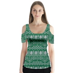 Christmas Knit Digital Butterfly Sleeve Cutout Tee 