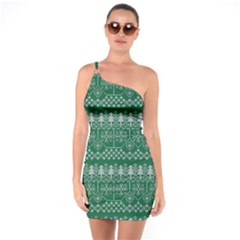 Christmas Knit Digital One Soulder Bodycon Dress