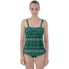 Christmas Knit Digital Twist Front Tankini Set