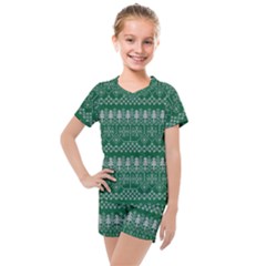 Christmas Knit Digital Kids  Mesh Tee And Shorts Set