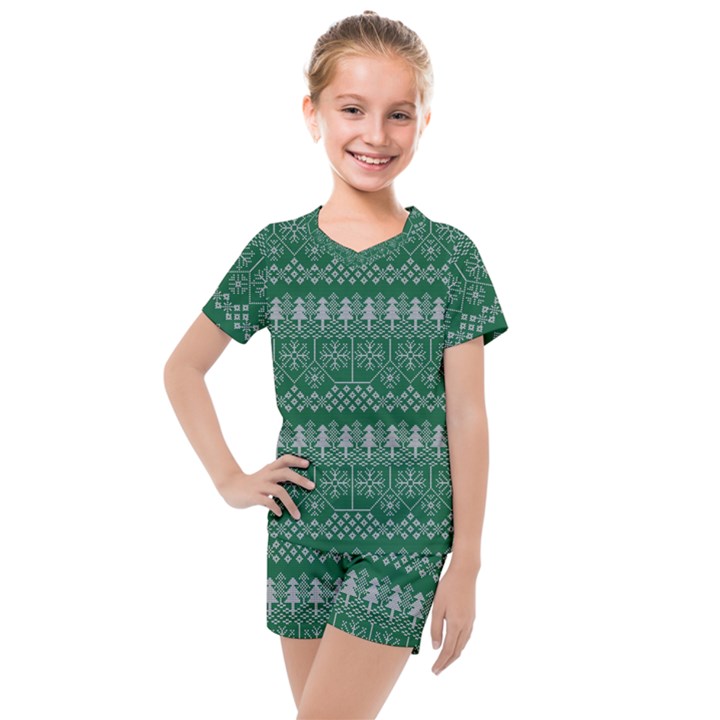 Christmas Knit Digital Kids  Mesh Tee and Shorts Set