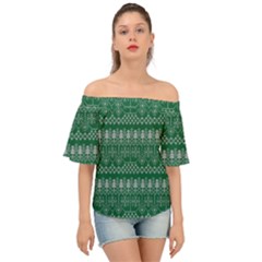 Christmas Knit Digital Off Shoulder Short Sleeve Top