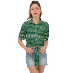 Christmas Knit Digital Tie Front Shirt 