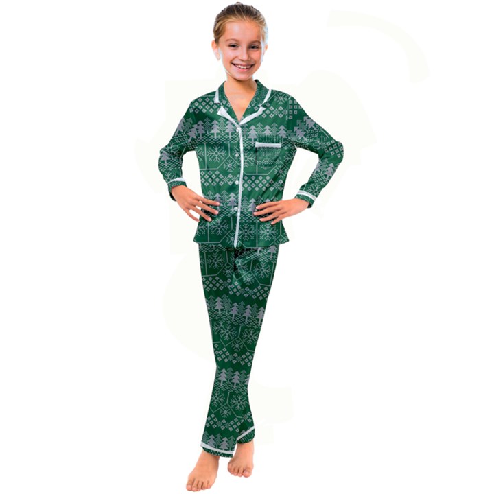 Christmas Knit Digital Kid s Satin Long Sleeve Pajamas Set