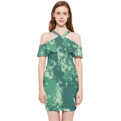 Mint, Green Ash & Ultramarine Green Shoulder Frill Bodycon Summer Dress