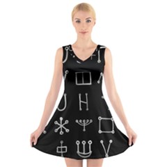 Heinrich Cornelius Agrippa Of Occult Philosophy 1651 Malachim Alphabet Collected Inverted Square V-neck Sleeveless Dress by WetdryvacsLair