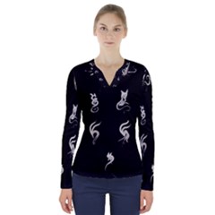 Katzen Cats V-neck Long Sleeve Top by WetdryvacsLair