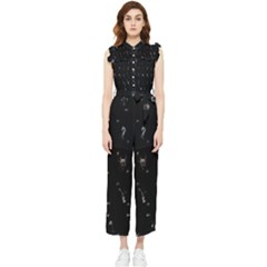 Brush And Ink Card Sequence Collected Women s Frill Top Jumpsuit