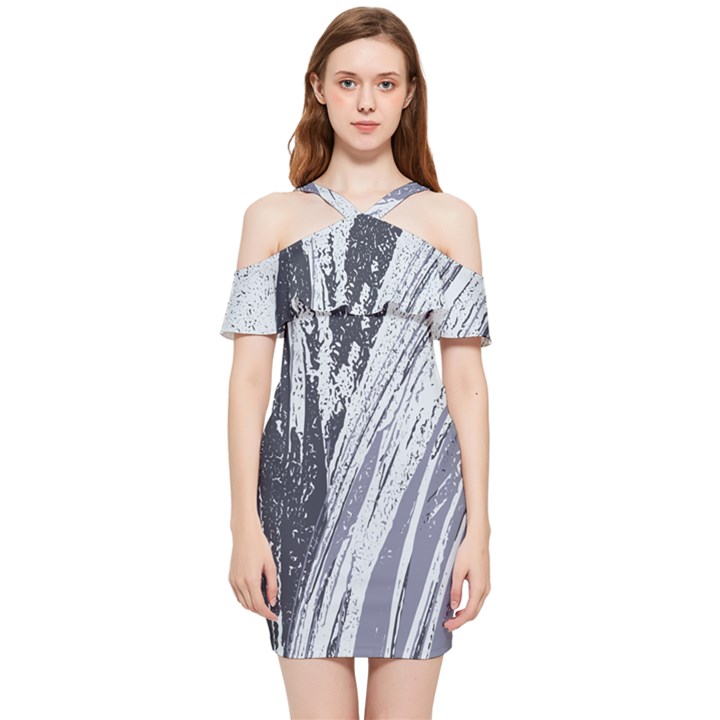 Bit of Blue, Inkwell & Silver Bullet Shoulder Frill Bodycon Summer Dress