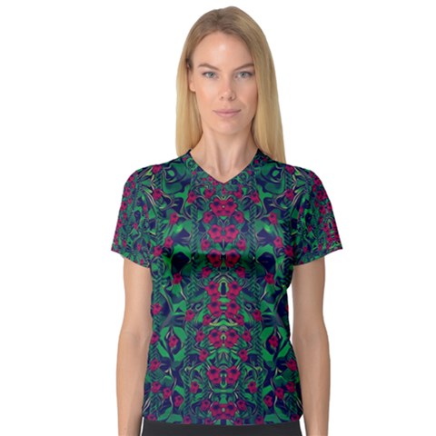 Tree Flower Paradise Of Inner Peace And Calm Pop-art V-neck Sport Mesh Tee by pepitasart