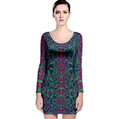 Tree Flower Paradise Of Inner Peace And Calm Pop-art Long Sleeve Velvet Bodycon Dress by pepitasart