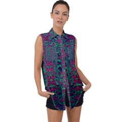 Tree Flower Paradise Of Inner Peace And Calm Pop-art Sleeveless Chiffon Button Shirt