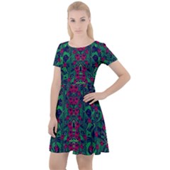 Tree Flower Paradise Of Inner Peace And Calm Pop-art Cap Sleeve Velour Dress  by pepitasart