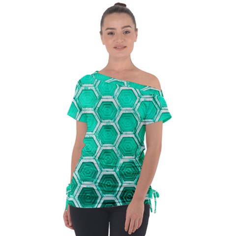 Hexagon Windows Off Shoulder Tie-up Tee by essentialimage