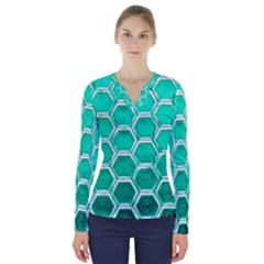 Hexagon Windows V-neck Long Sleeve Top by essentialimage