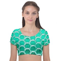 Hexagon Windows Velvet Short Sleeve Crop Top  by essentialimage