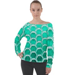 Hexagon Windows Off Shoulder Long Sleeve Velour Top